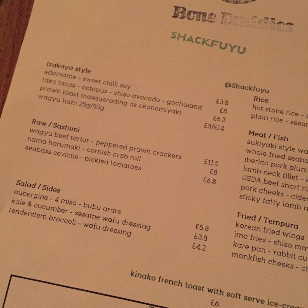 Bone Daddies Menu