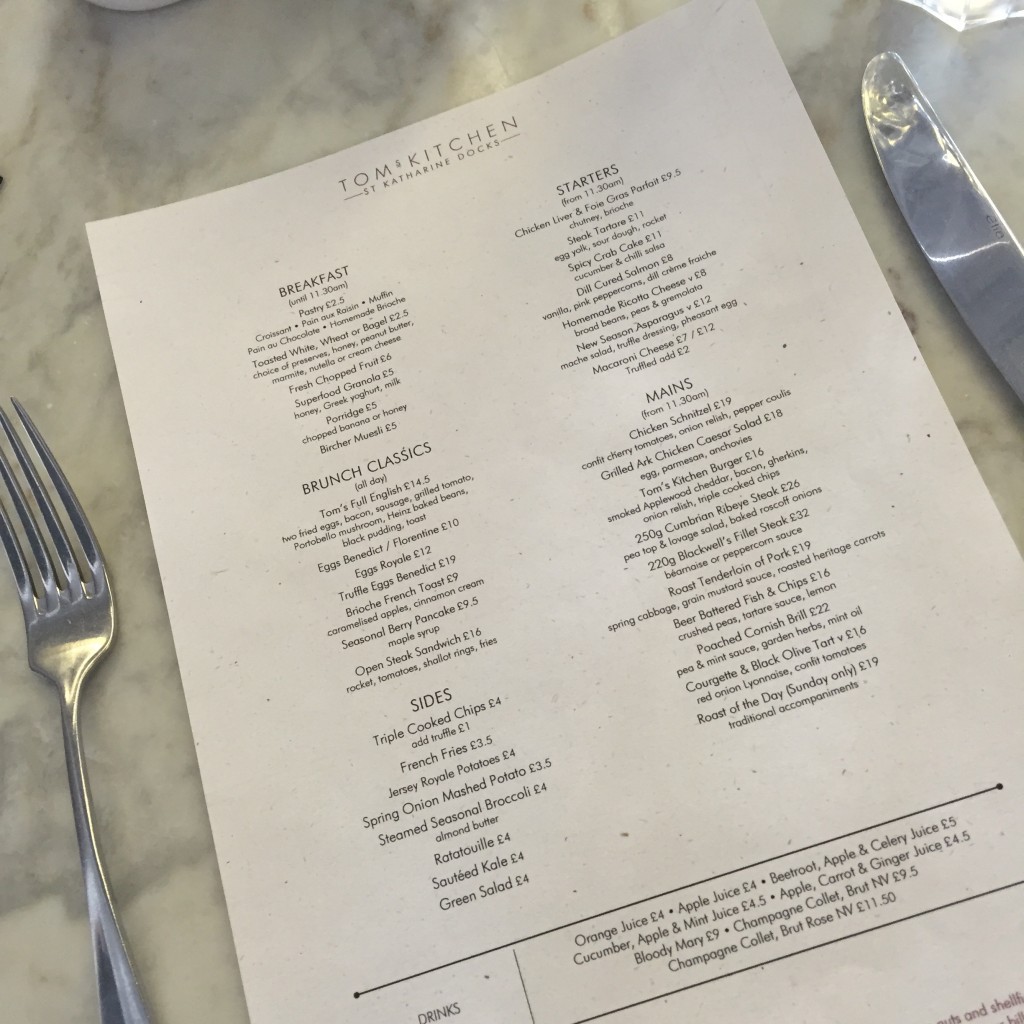 Tom's Kitchen Brunch Menu