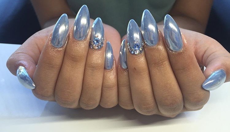 Blue Chrome nails with Swarovski Crystals